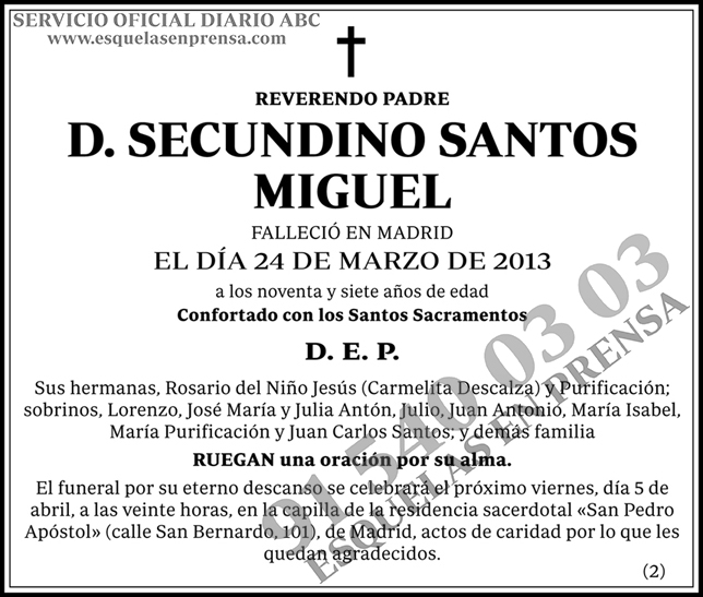 Secundino Santos Miguel - Esquelas ABC